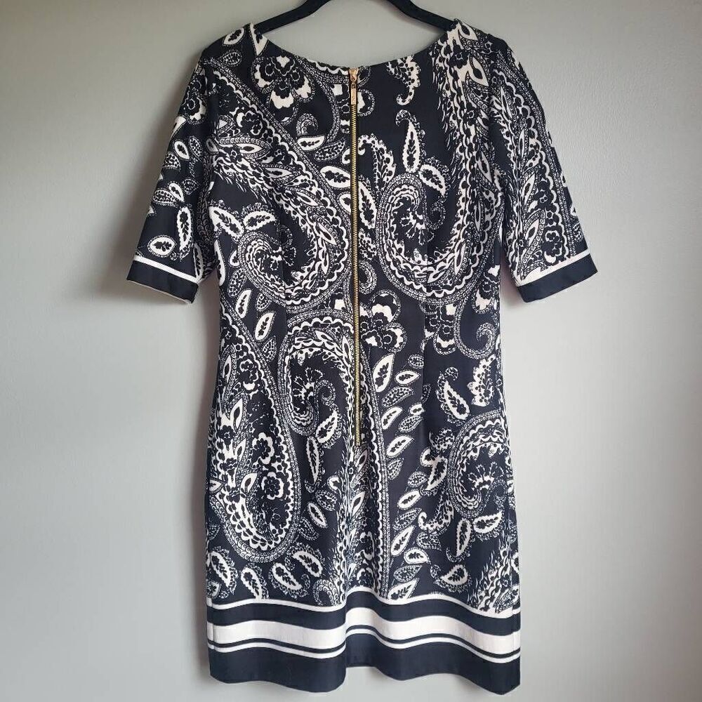 Eliza J Women’s Size 4 Black White Short Sleeve Lined Sheath Midi Dress - Picture 2 of 8